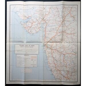 India Tourist Road Map Of South-Western Region 1964